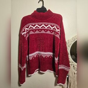 Christian Siriano Red and White Geometric Sweater